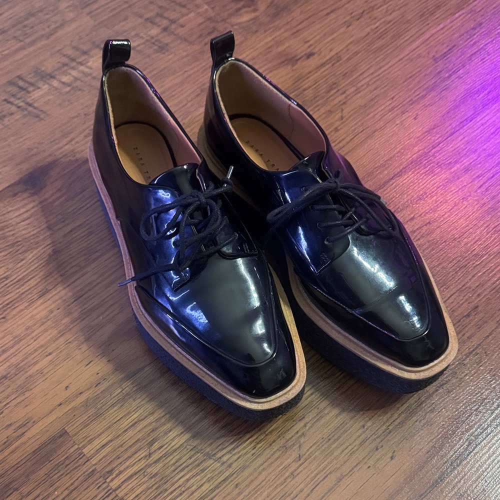 Zara Black Patent Leather Ankle Boots